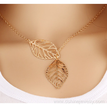 Gold Single Chain Leaf Pendant Choker Link Chain Necklace